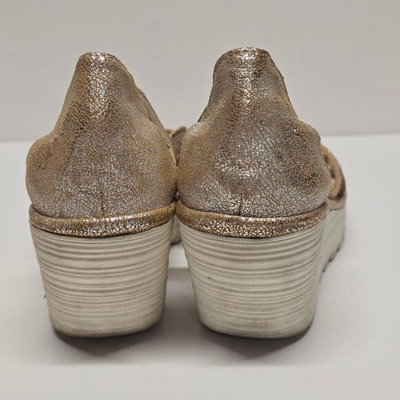 Fly London Yadi Wedge Sandals Metallic Leather Women's 7.5 - Picture 5 of 8